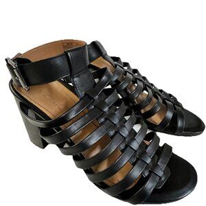 Vionic Sami Strappy Gladiator Black Leather Sandals Womens Size 8 Heels Comfort